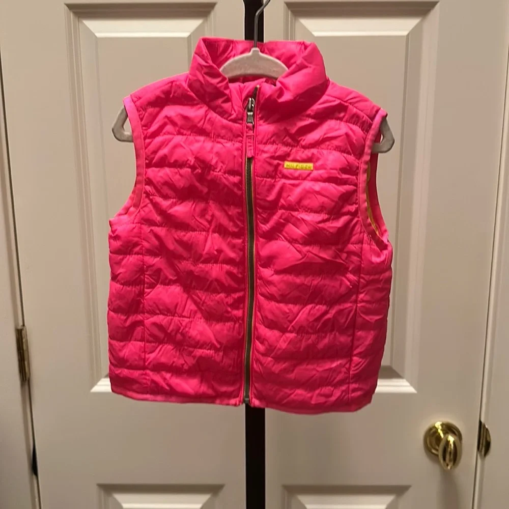 TOMMY HILFIGER girls Vest Pink Polyester Puffer Sleeveless Full Zipper